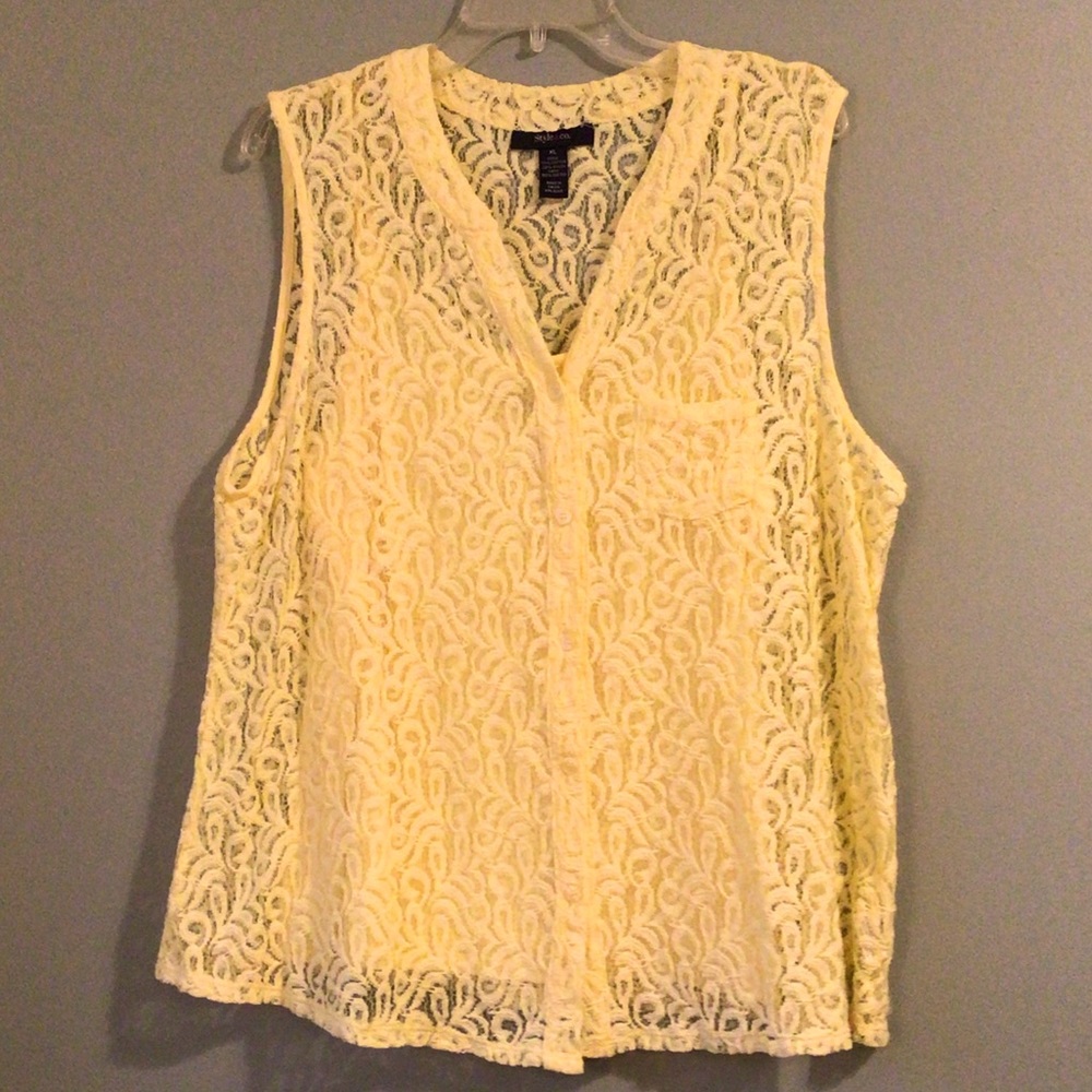 Lace Sleeveless Top with Tank XL 77% Cotton 23% Nylon Yellow Lace
